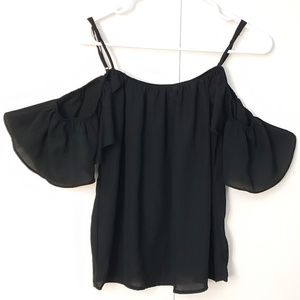 off shoulder flowy black spaghetti strap blouse